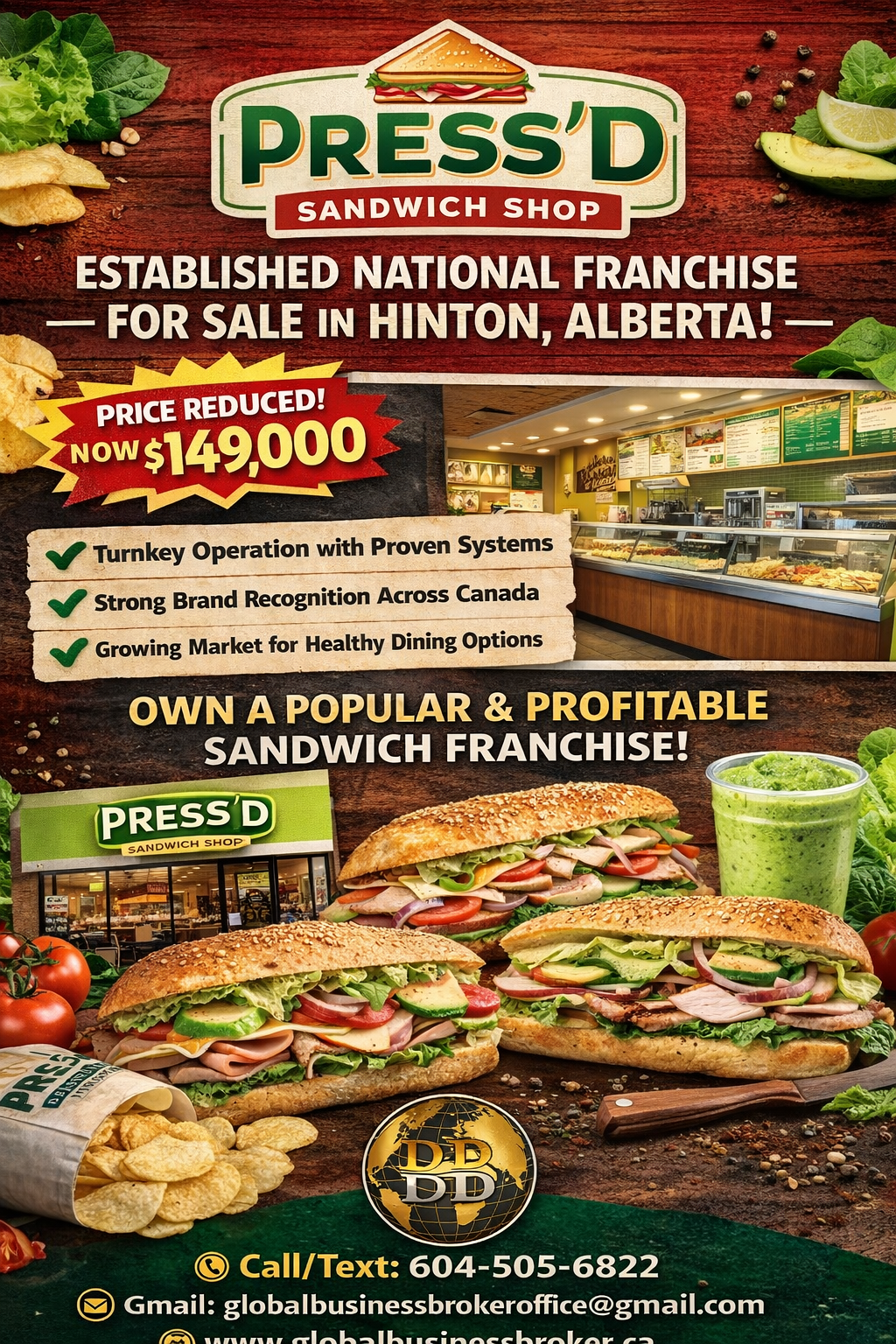 PRESS'D Sandwich franchise on sale in Hinton, Alberta